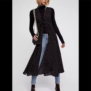 Free People Dotted Tie Front Maxi Vest Duster